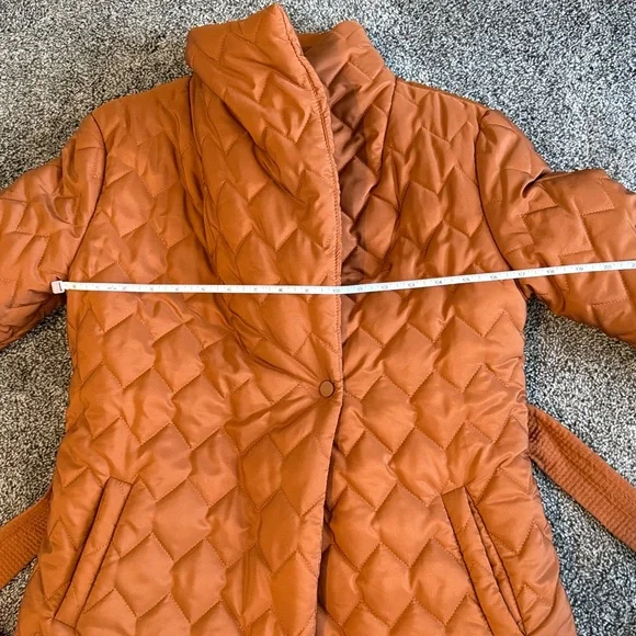 Women's Quilted Belted Jacket - NWOT Rust M - Picture 3 of 10